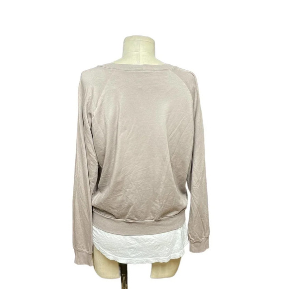 Monrow Distressed Double Layer Sweatshirt Fawn White Size Medium - Picture 6 of 11